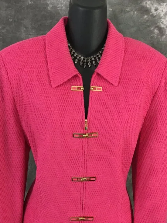 BEAUTIFUL St John collection knit pink jacket skirt suit size 12 - Picture 5 of 10
